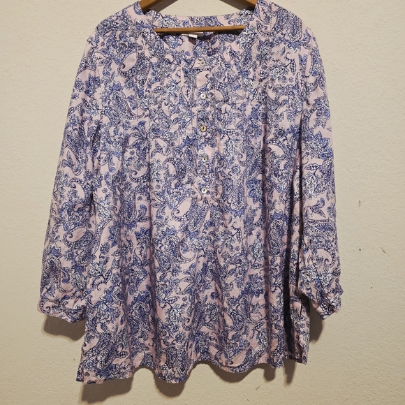J. Jill Tops - J Jill Love Linen Pink & Blue Tunic Top Paisley Floral Casual Beachy Women's 2X